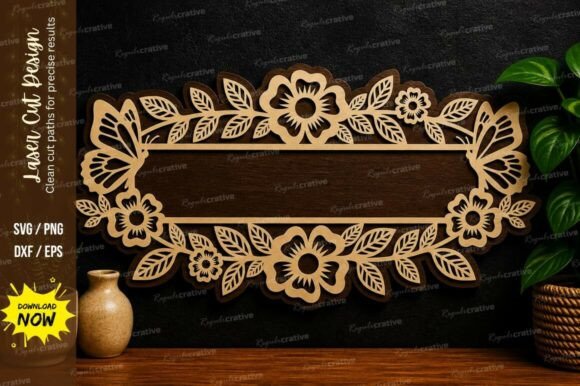Download Floral Name Plate Frame Laser Cut Svg - Plate Collection