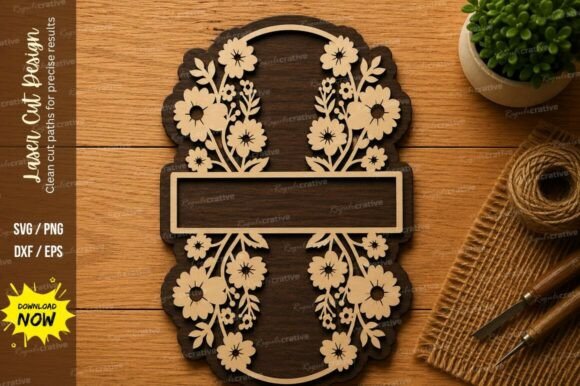 Download Floral Name Plate SVG | Decorative Laser - Plate Collection