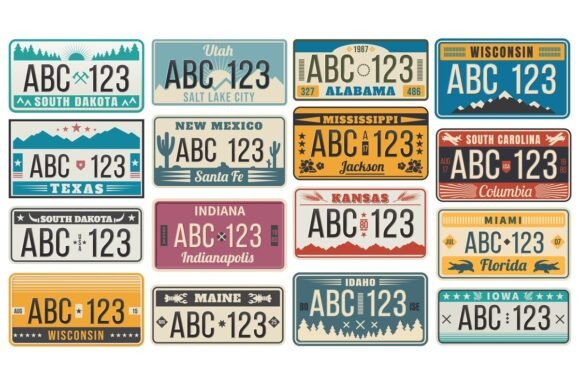 Download Car Number License Plate. Retro USA - Plate Collection